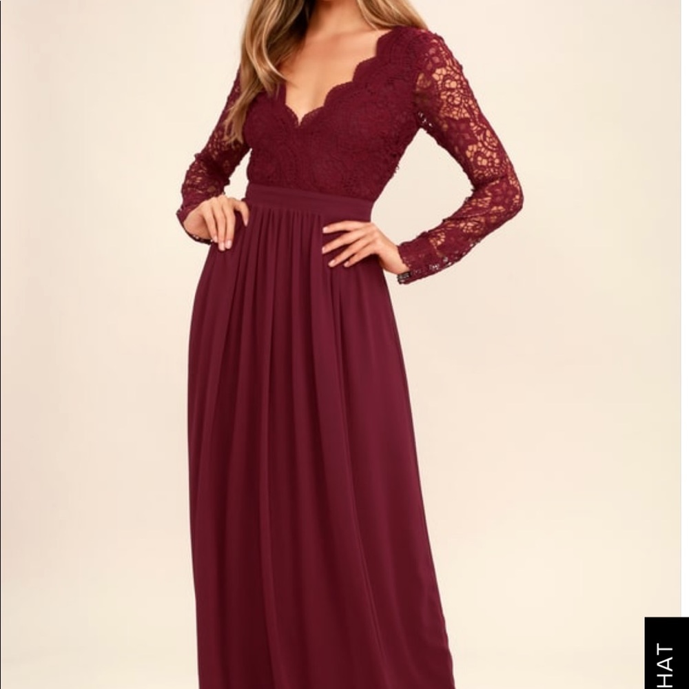 AWAKE MY LOVE BURGUNDY LONG SLEEVE LACE MAXI DRESS